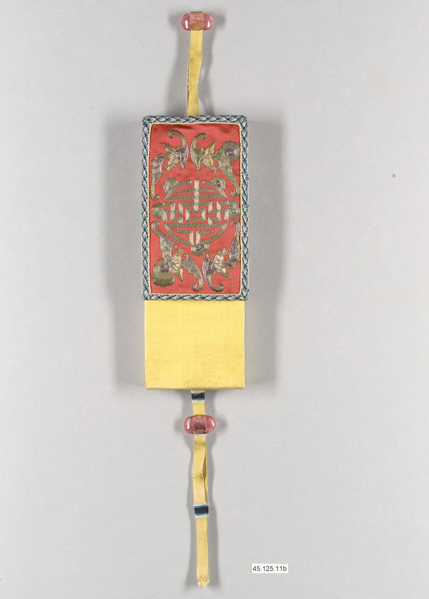 Girdle Set with Bats and the Character for Longevity (Shou), Silk, metallic thread, glass(?), China