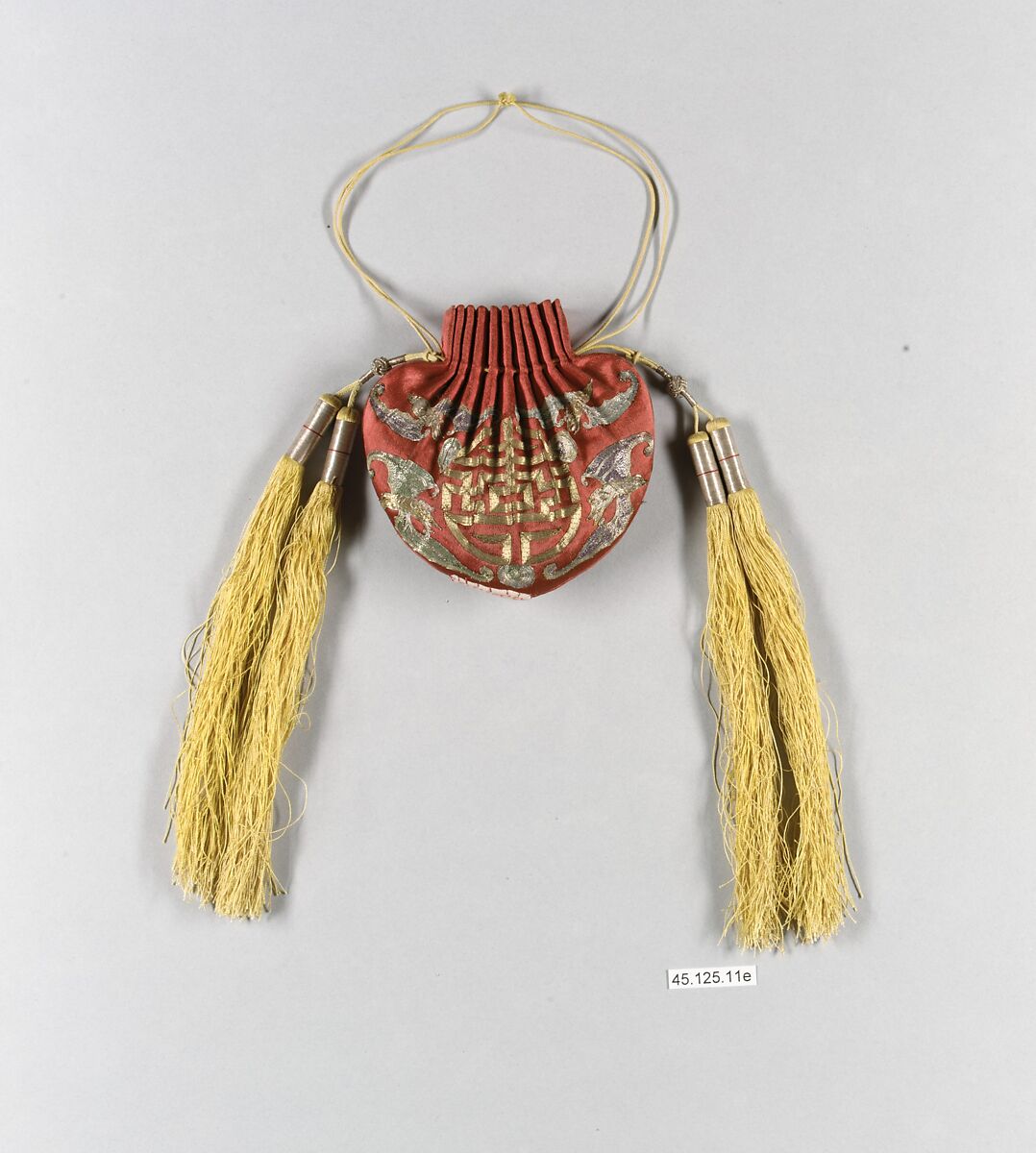 Girdle Set with Bats and the Character for Longevity (Shou), Silk, metallic thread, glass(?), China