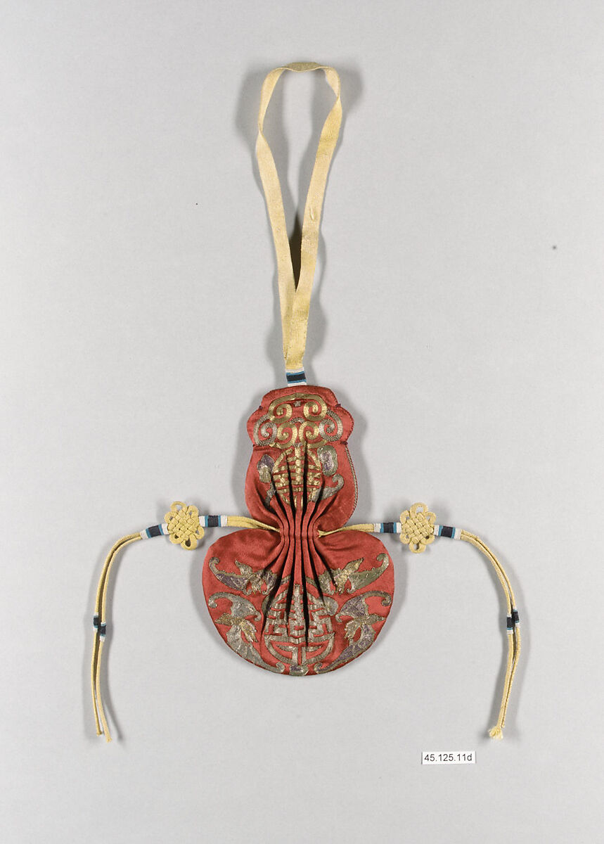 Girdle Set with Bats and the Character for Longevity (Shou), Silk, metallic thread, glass(?), China