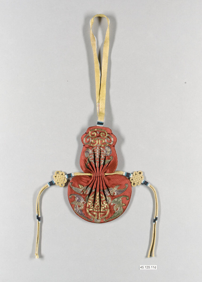 Girdle Set with Bats and the Character for Longevity (Shou), Silk, metallic thread, glass(?), China