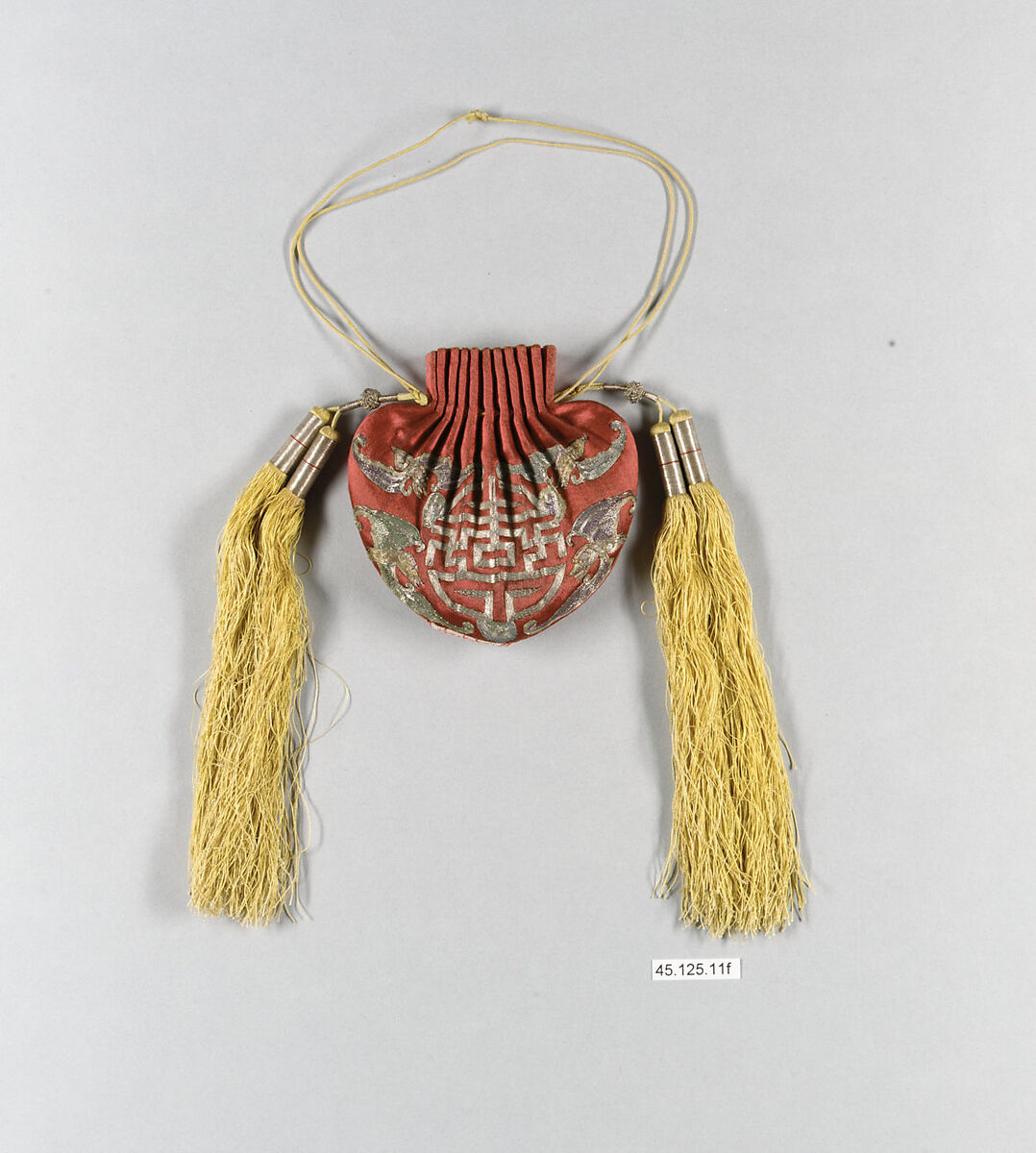 Girdle Set with Bats and the Character for Longevity (Shou), Silk, metallic thread, glass(?), China