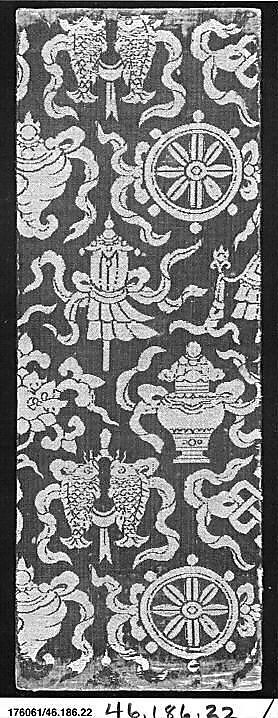 Sutra Cover with Buddhist Symbols, Silk satin with supplementary weft patterning, China 