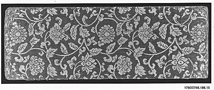 Sutra Cover with Floral Scroll, Silk satin with supplementary weft patterning, China 