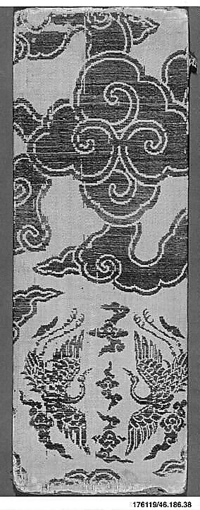 Sutra Cover with Clouds and Cranes, Silk satin with supplementary weft patterning, China 