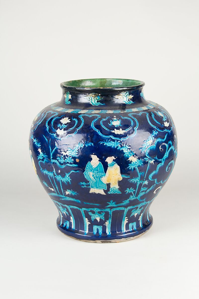 Jar with scholars, Stoneware with raised slip and polychrome enamels (Fahua ware), China 