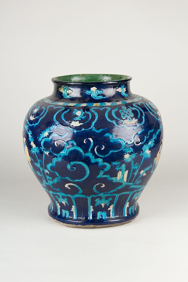 Jar with scholars, Stoneware with raised slip and polychrome enamels (Fahua ware), China