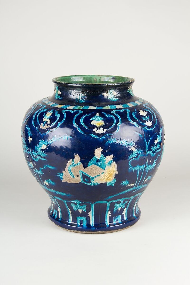 Jar with scholars, Stoneware with raised slip and polychrome enamels (Fahua ware), China