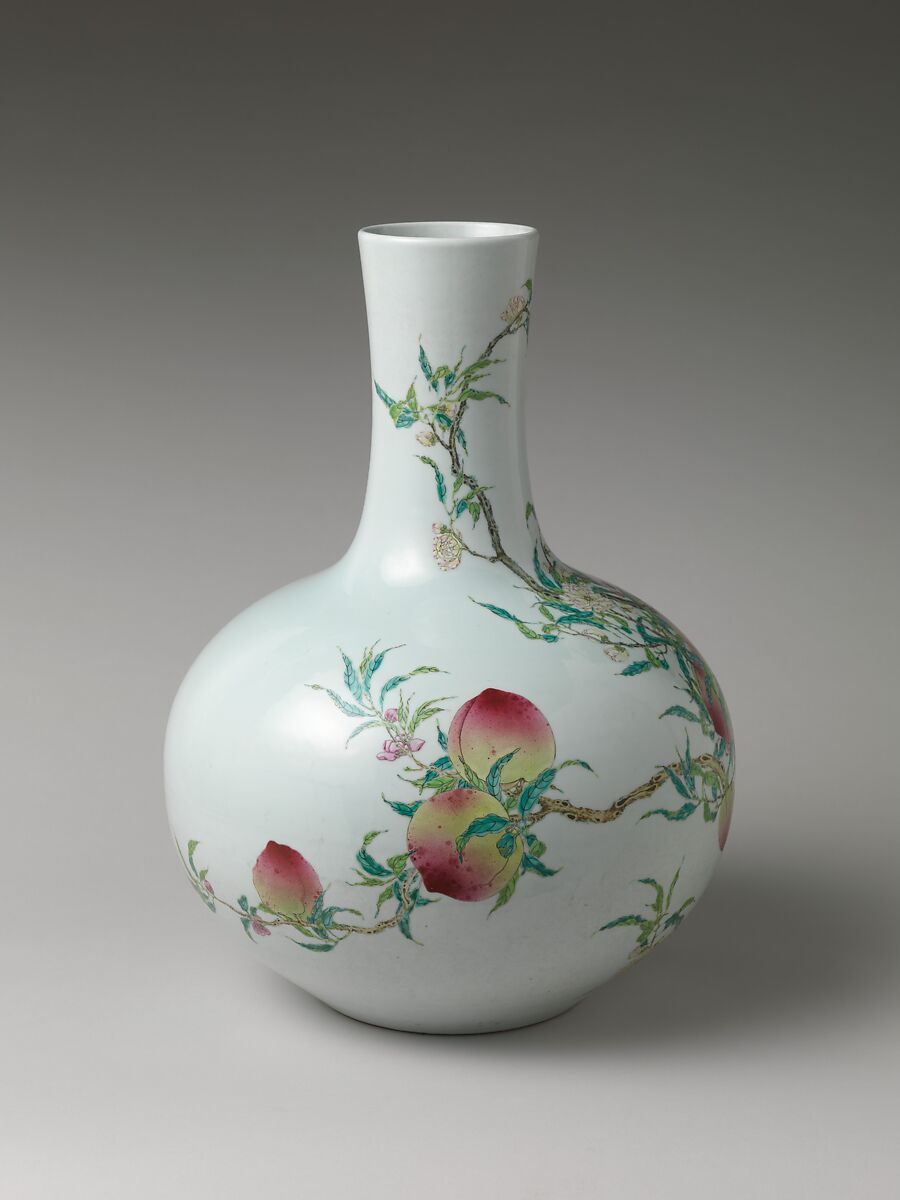 Vase with nine peaches, Porcelain painted in overglaze enamels (Jingdezhen ware), China
