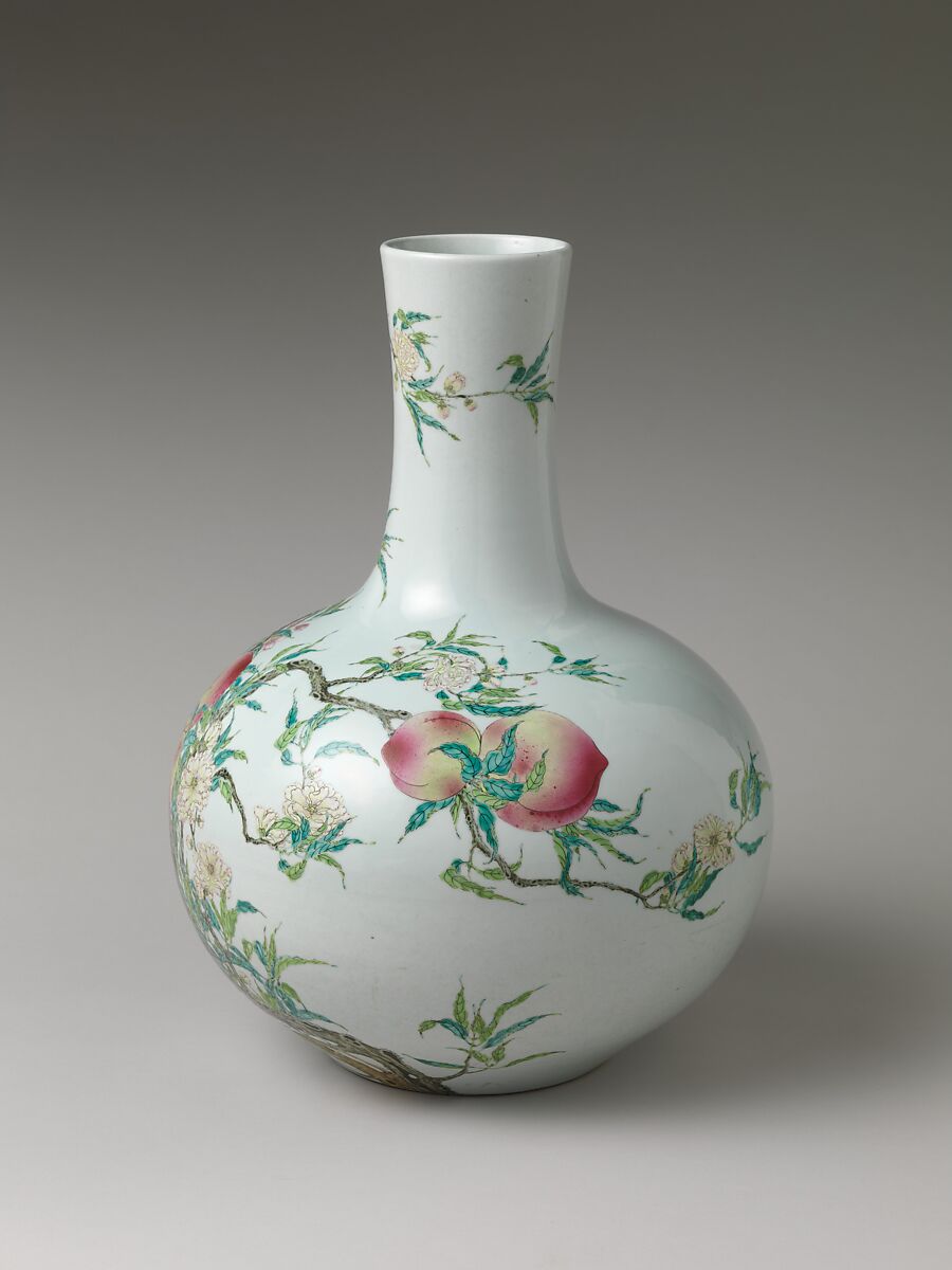 Vase with nine peaches, Porcelain painted in overglaze polychrome enamels (Jingdezhen ware), China
