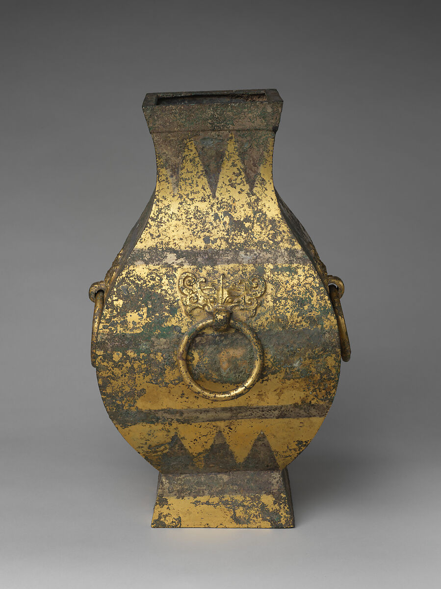 Square Wine Container (Fang), Gilt bronze with silver overlay, China
