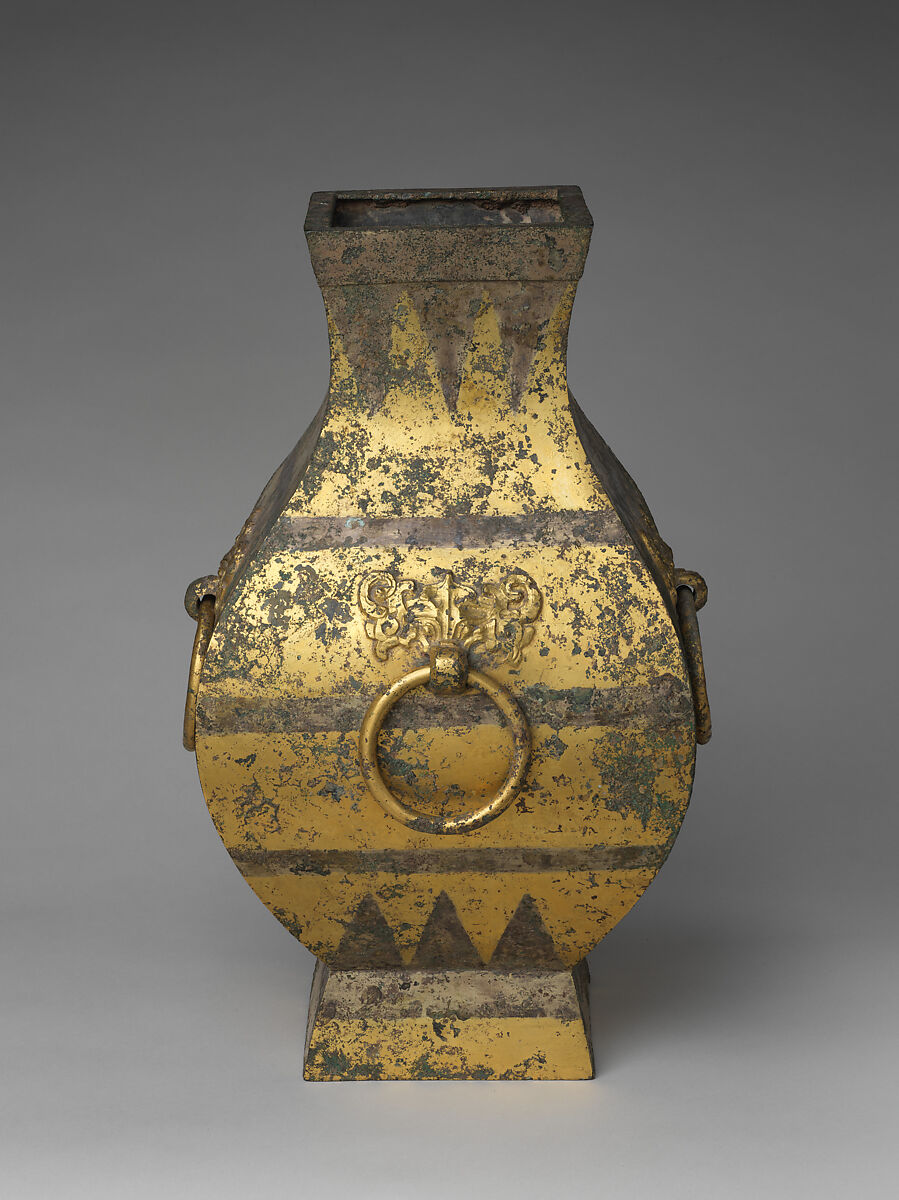 Square Wine Container (Fang), Gilt bronze with silver overlay, China