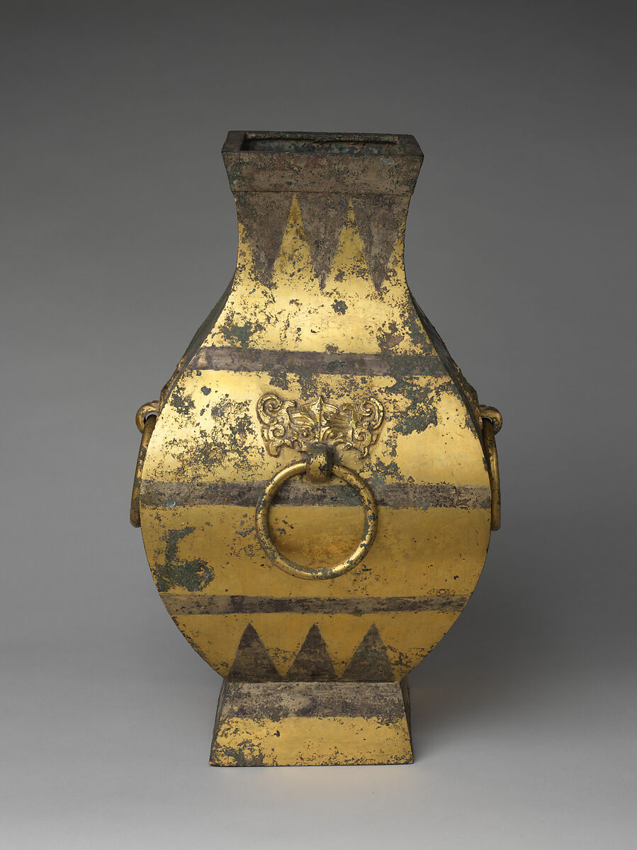 Square Wine Container (Fang), Gilt bronze with silver overlay, China