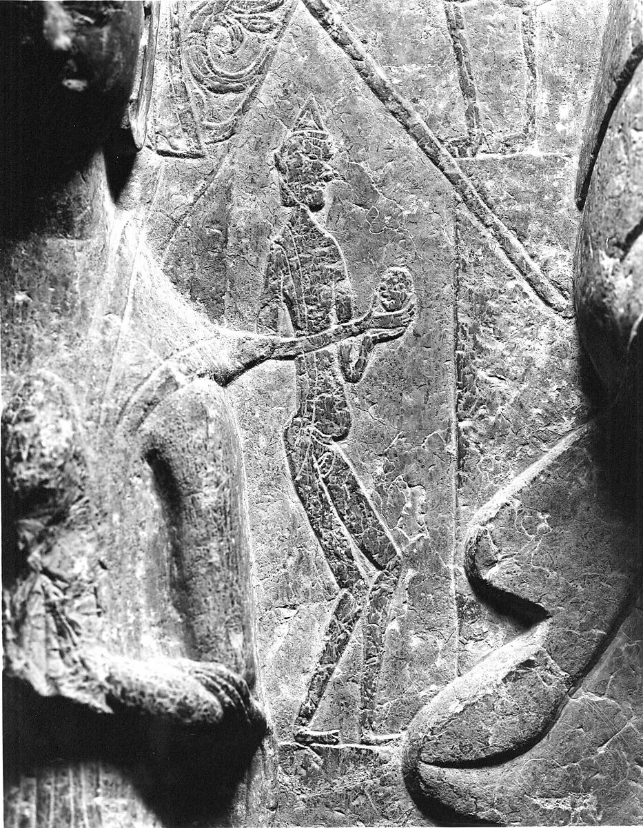 Maitreya with attendant bodhisattvas, Limestone, China