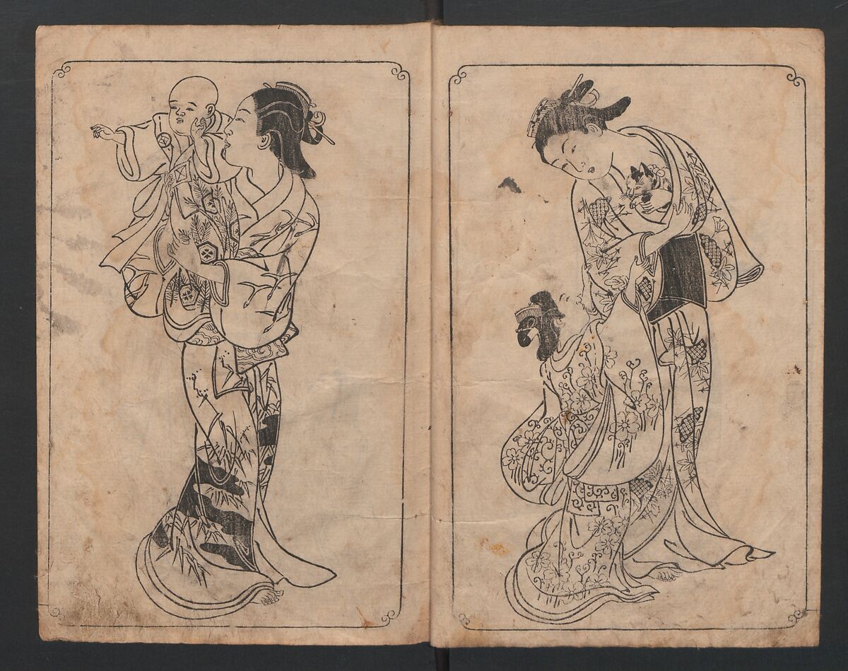 Picture Book: Mount Asaka (Ehon Asakayama) 絵本浅香山, Nishikawa Sukenobu 西川祐信 (Japanese, 1671–1750), Bound book of monochrome woodblock prints; ink on paper, Japan