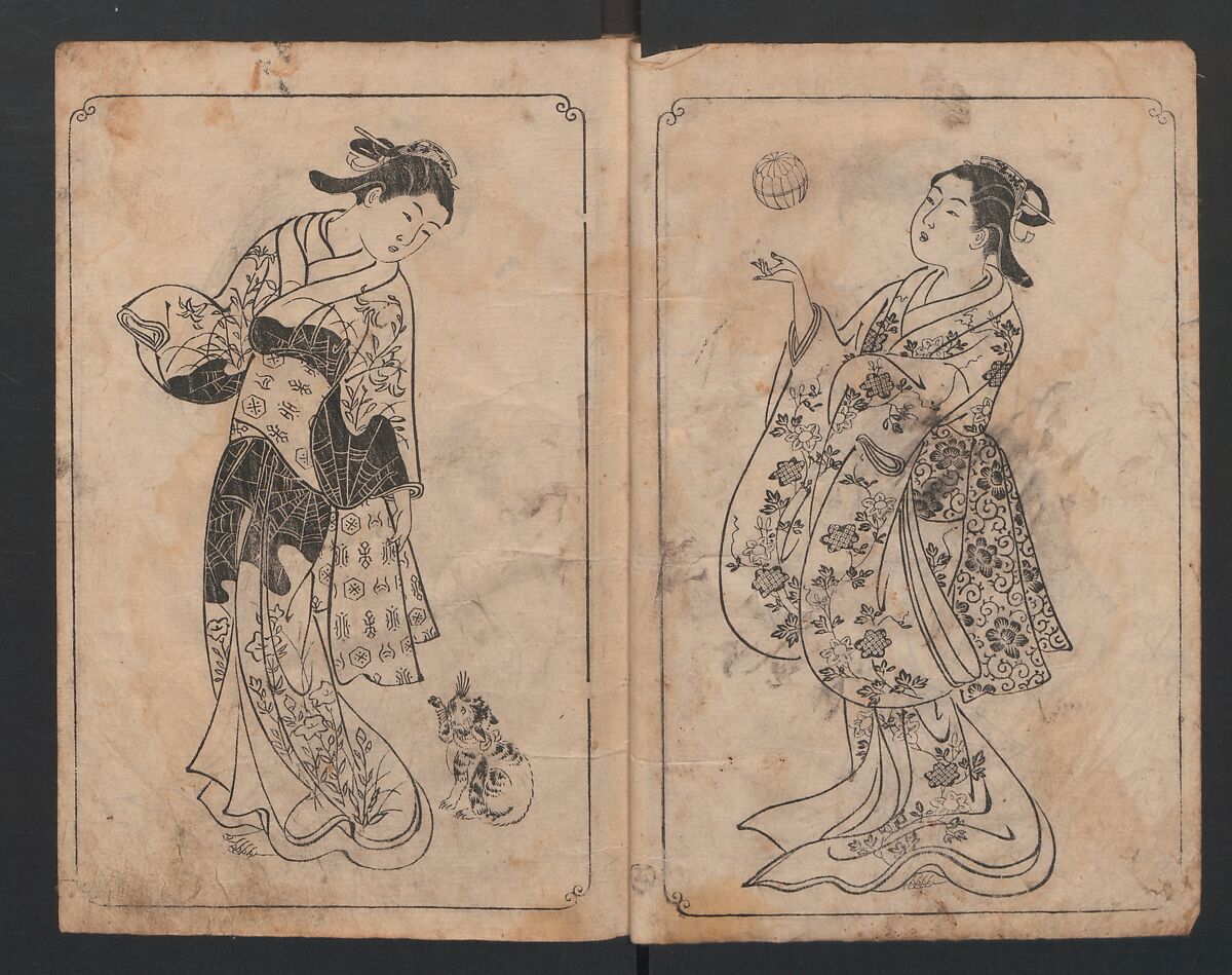 Picture Book: Mount Asaka (Ehon Asakayama) 絵本浅香山, Nishikawa Sukenobu 西川祐信 (Japanese, 1671–1750), Bound book of monochrome woodblock prints; ink on paper, Japan