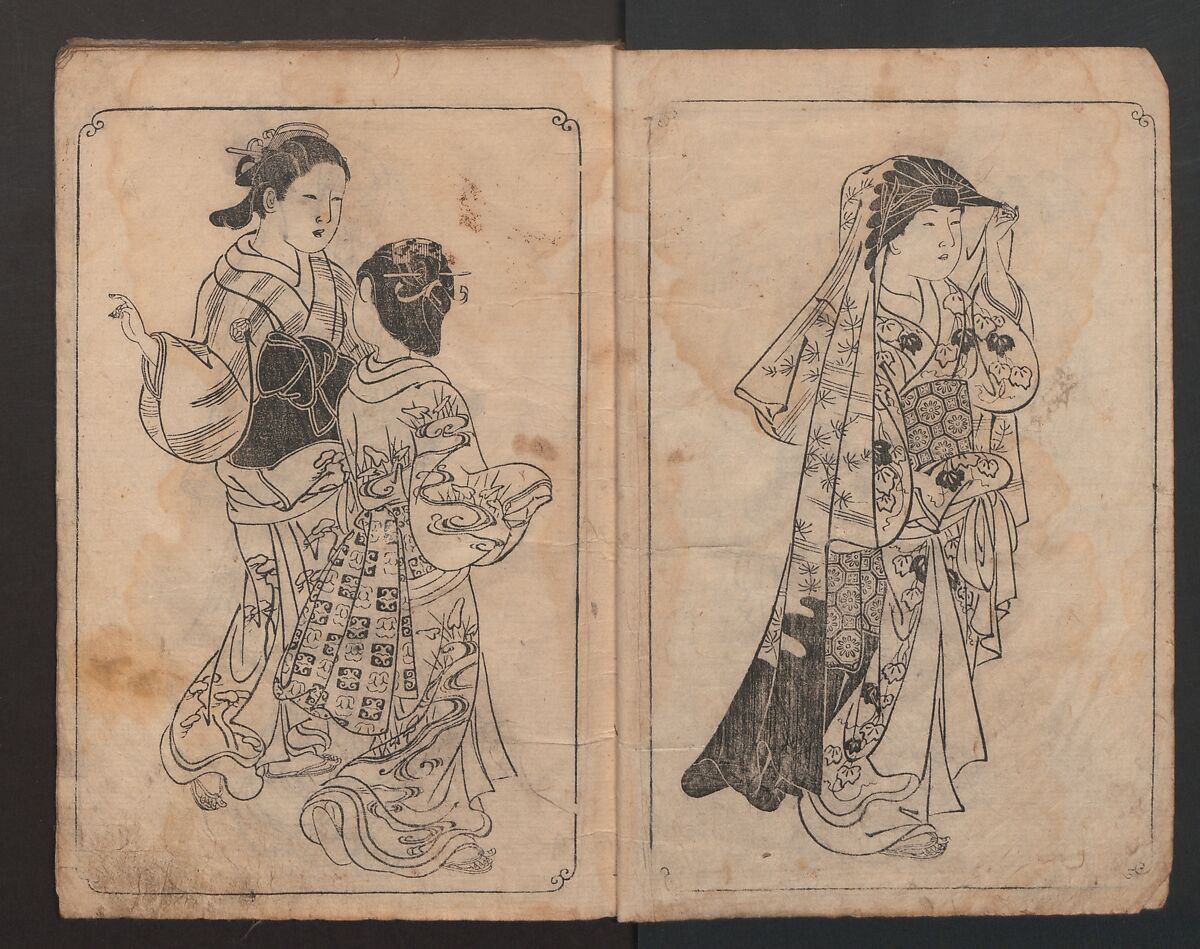 Picture Book: Mount Asaka (Ehon Asakayama) 絵本浅香山, Nishikawa Sukenobu 西川祐信 (Japanese, 1671–1750), Bound book of monochrome woodblock prints; ink on paper, Japan