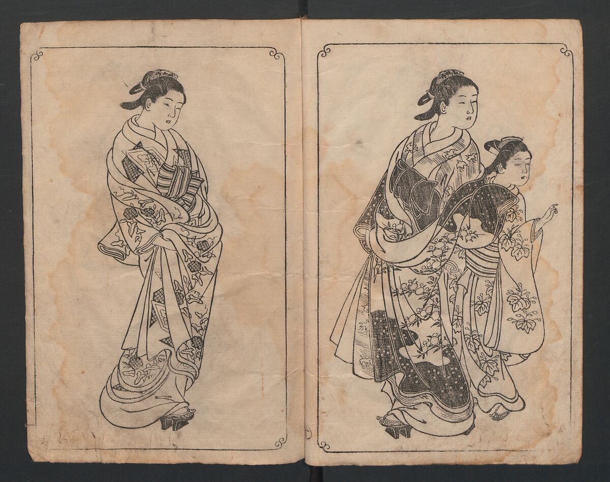 Picture Book: Mount Asaka (Ehon Asakayama) 絵本浅香山, Nishikawa Sukenobu 西川祐信 (Japanese, 1671–1750), Bound book of monochrome woodblock prints; ink on paper, Japan
