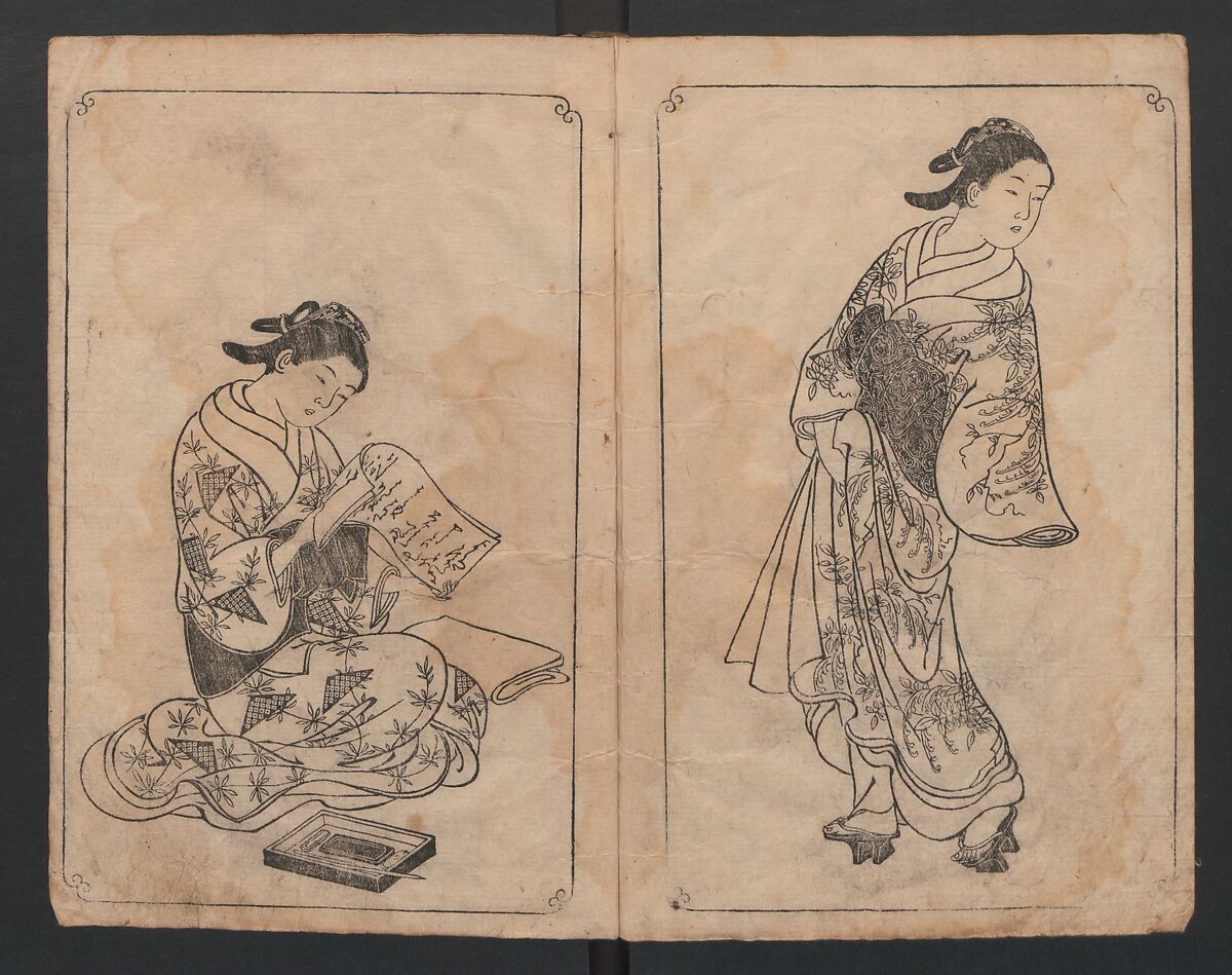 Picture Book: Mount Asaka (Ehon Asakayama) 絵本浅香山, Nishikawa Sukenobu 西川祐信 (Japanese, 1671–1750), Bound book of monochrome woodblock prints; ink on paper, Japan
