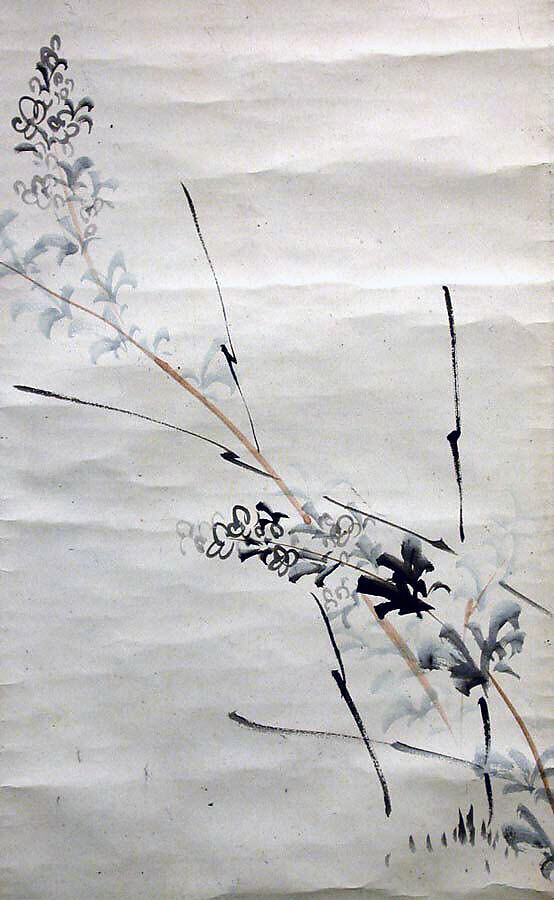 Deutzia Crenata, Ōtagaki Rengetsu (Japanese, 1791–1875), Hanging scroll; ink and color on paper, Japan 
