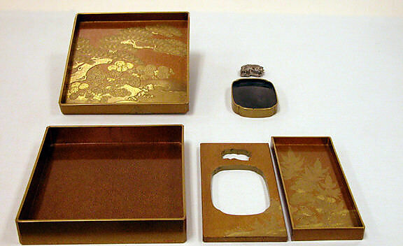 Writing Box with Illustrated Books, Gold and silver maki-e on gold-sprinkled lacquer, Japan