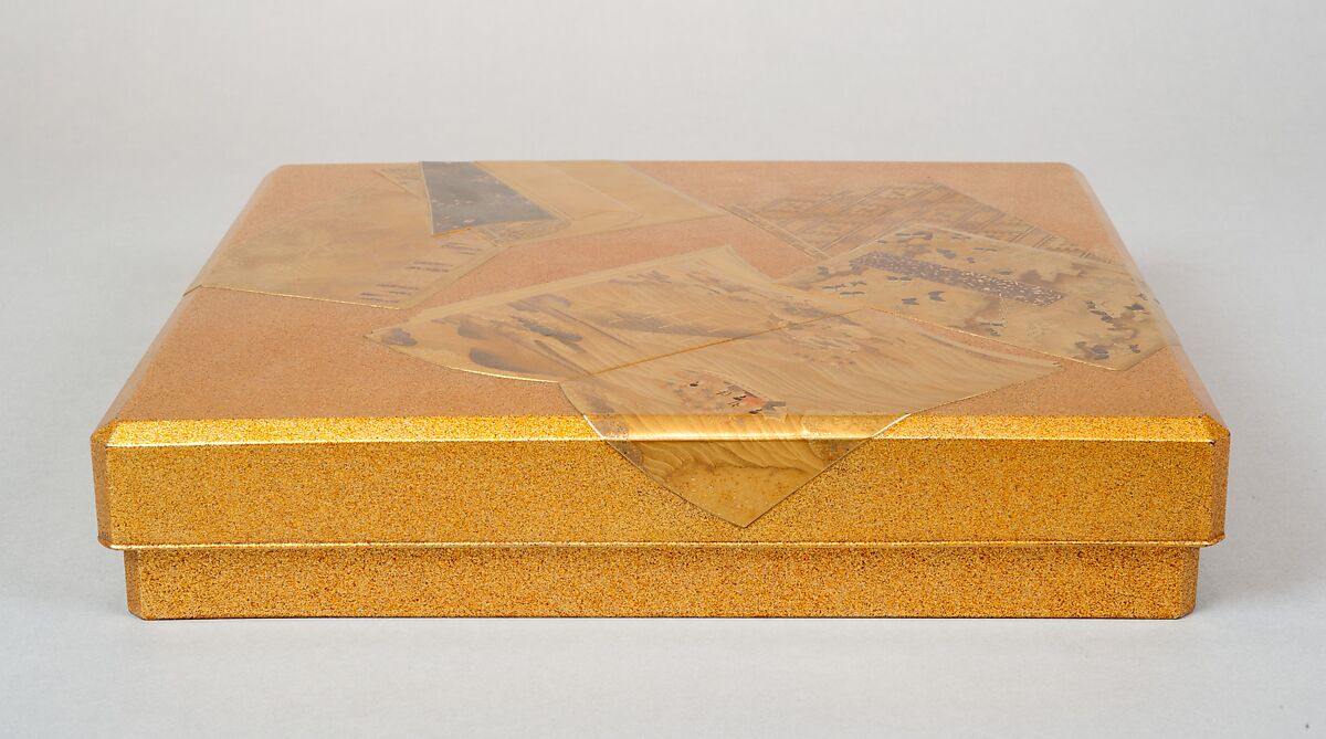 Writing Box with Illustrated Books, Gold and silver maki-e on gold-sprinkled lacquer, Japan