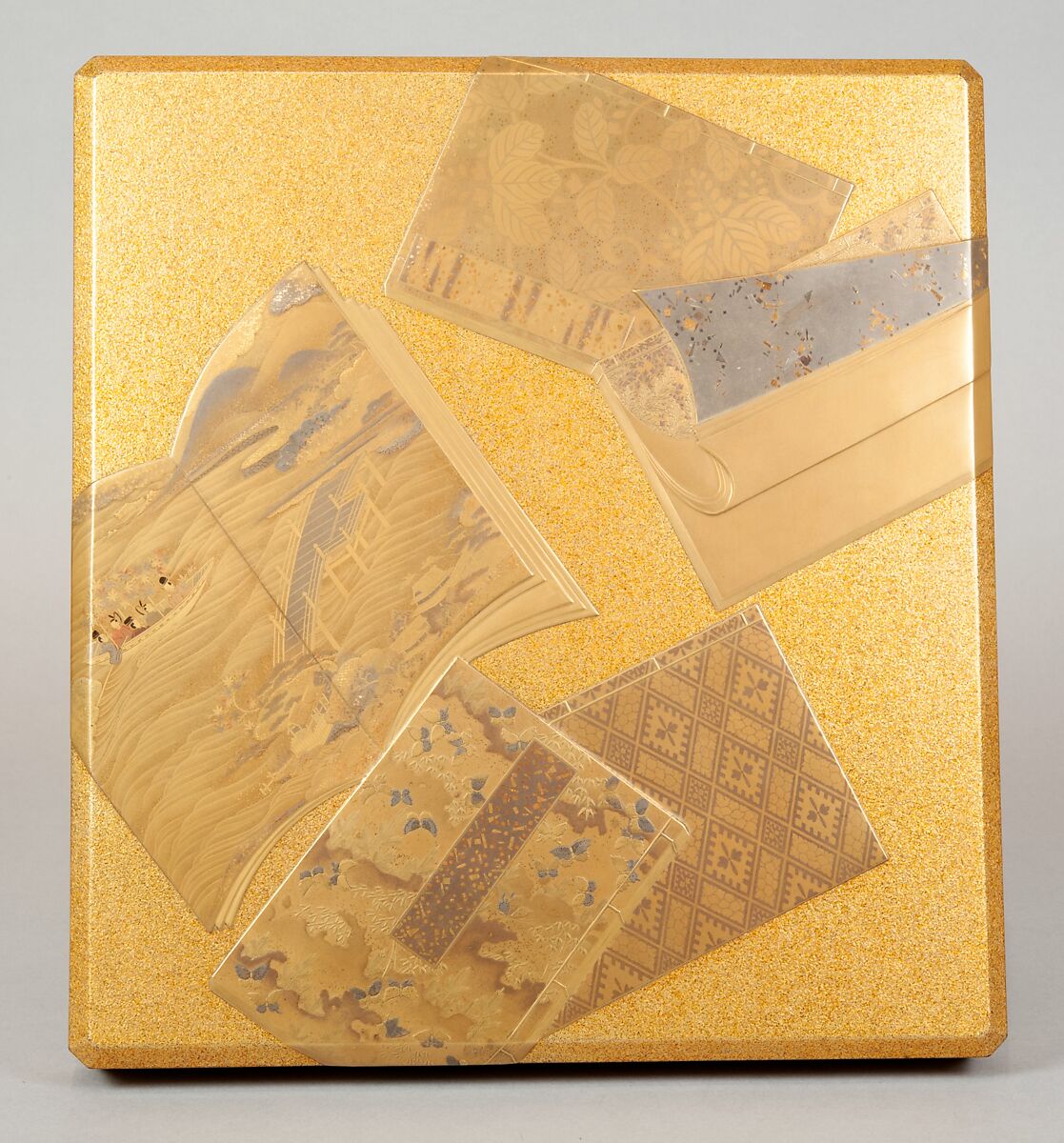 Writing Box with Illustrated Books, Gold and silver maki-e on gold-sprinkled lacquer, Japan