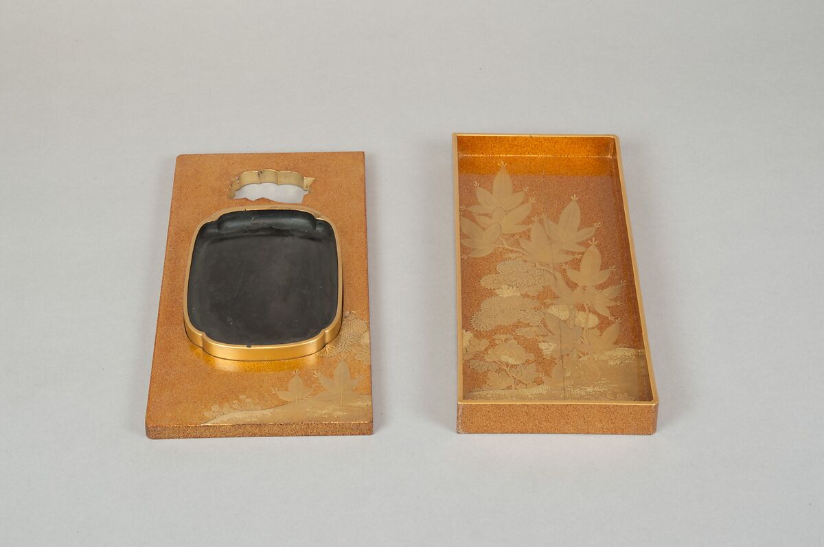 Writing Box with Illustrated Books, Gold and silver maki-e on gold-sprinkled lacquer, Japan