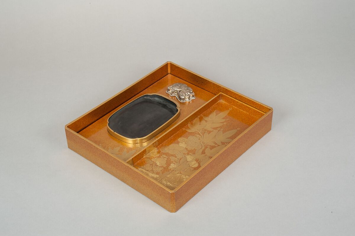 Writing Box with Illustrated Books, Gold and silver maki-e on gold-sprinkled lacquer, Japan