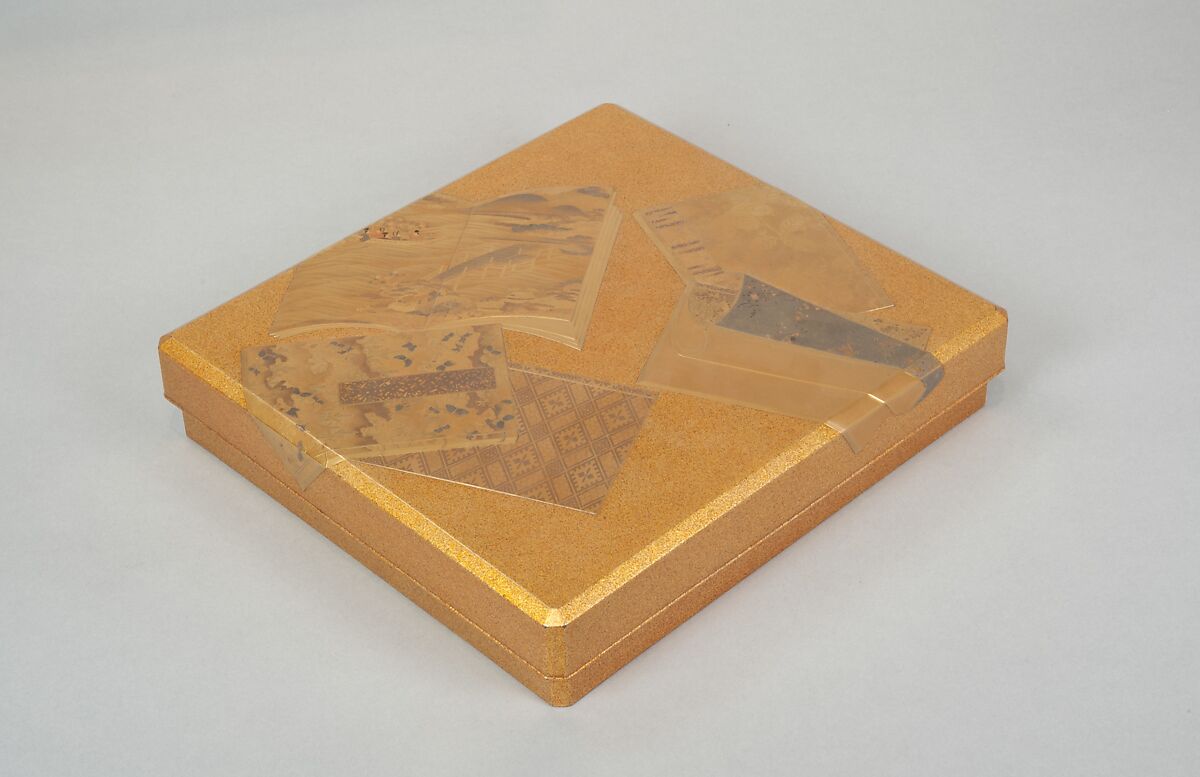 Writing Box with Illustrated Books, Gold and silver maki-e on gold-sprinkled lacquer, Japan