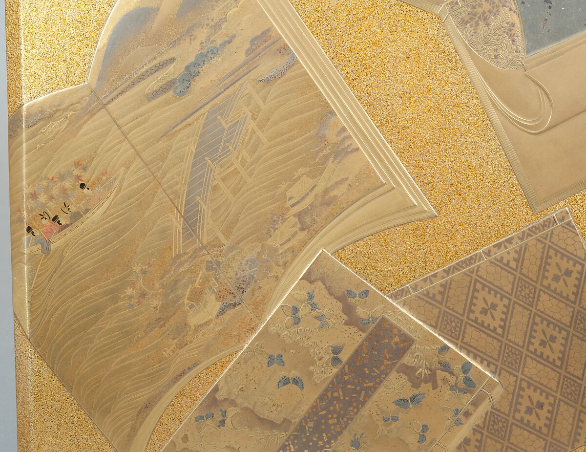 Writing Box with Illustrated Books, Gold and silver maki-e on gold-sprinkled lacquer, Japan