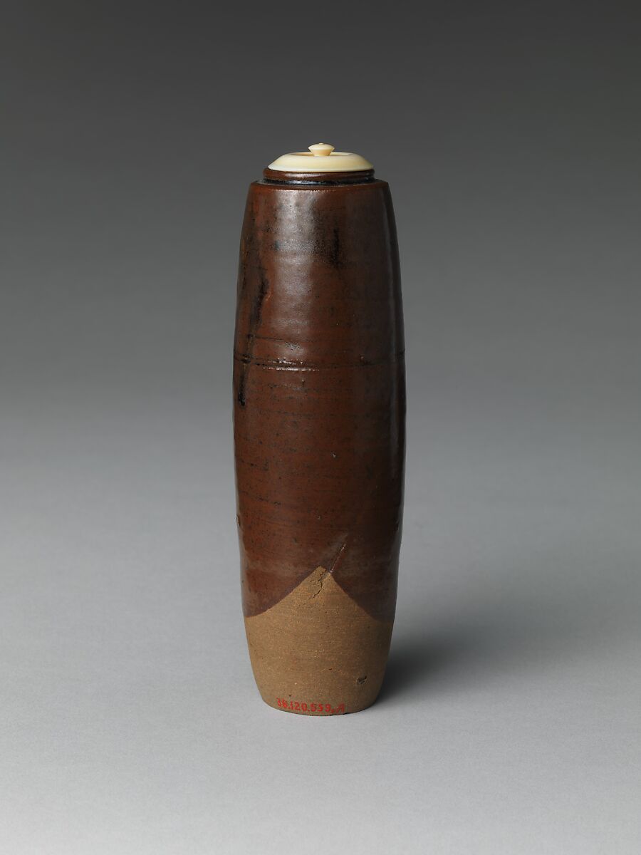 Tea Caddy, named Tall (Seitaka), Nonomura Ninsei (Japanese, active ca. 1646–94), Stoneware with iron glaze (Kyoto ware), Japan