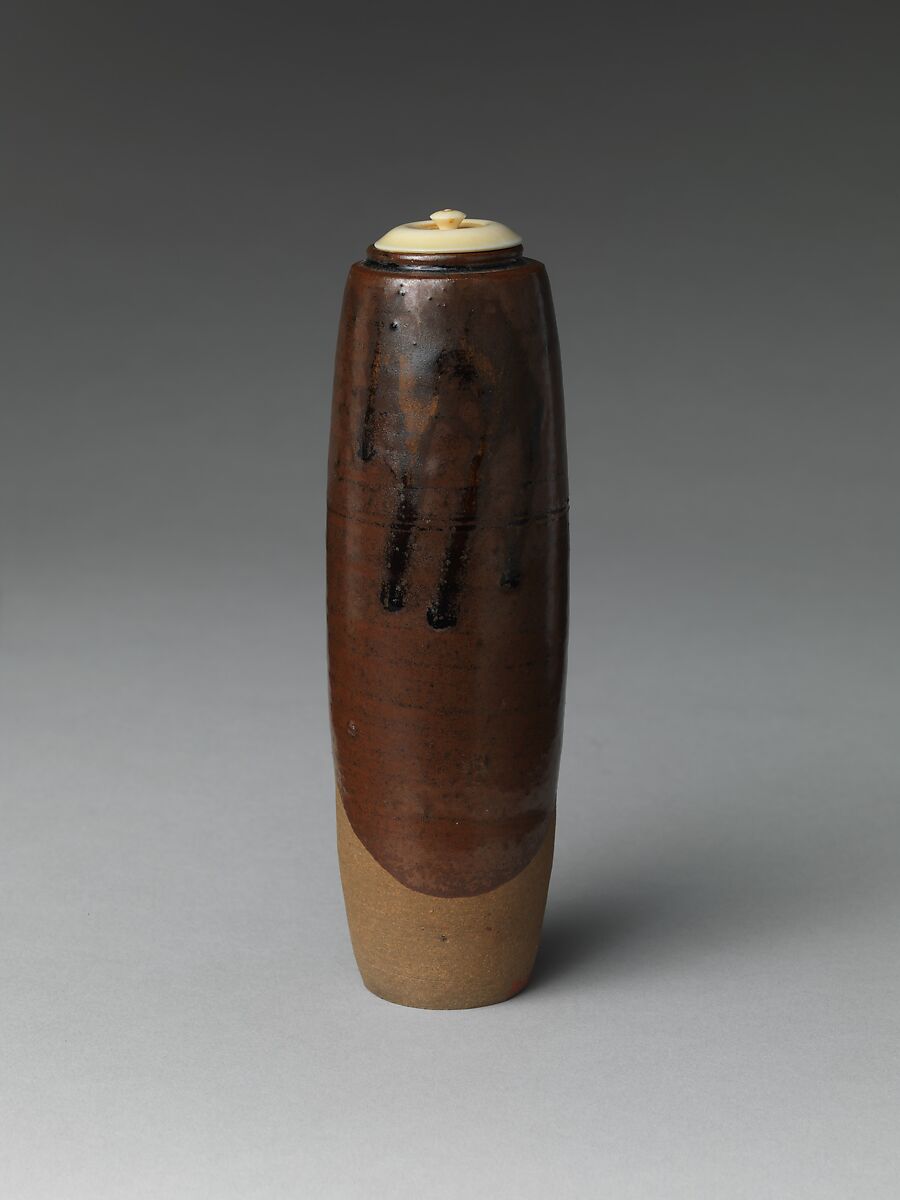Tea Caddy, named Tall (Seitaka), Nonomura Ninsei (Japanese, active ca. 1646–94), Stoneware with iron glaze (Kyoto ware), Japan 