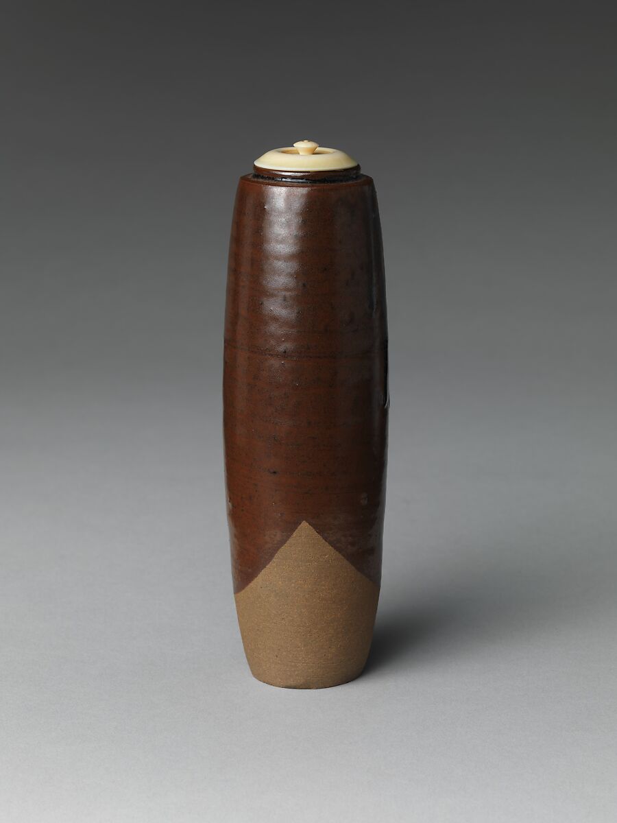 Tea Caddy, named Tall (Seitaka), Nonomura Ninsei (Japanese, active ca. 1646–94), Stoneware with iron glaze (Kyoto ware), Japan