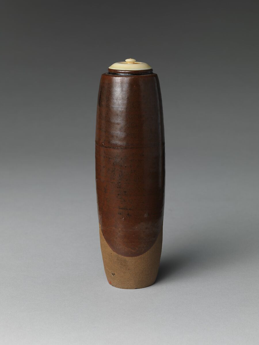 Tea Caddy, named Tall (Seitaka), Nonomura Ninsei (Japanese, active ca. 1646–94), Stoneware with iron glaze (Kyoto ware), Japan