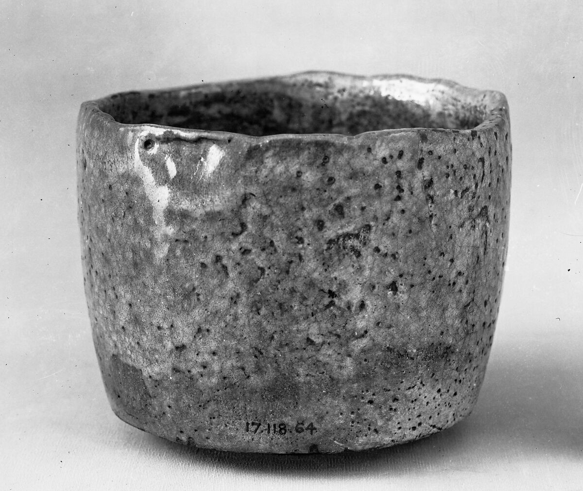 Teabowl, Hon&#39;ami Kōetsu (Japanese, 1558–1637), Earthenware covered with light red glaze (Raku ware), Japan 