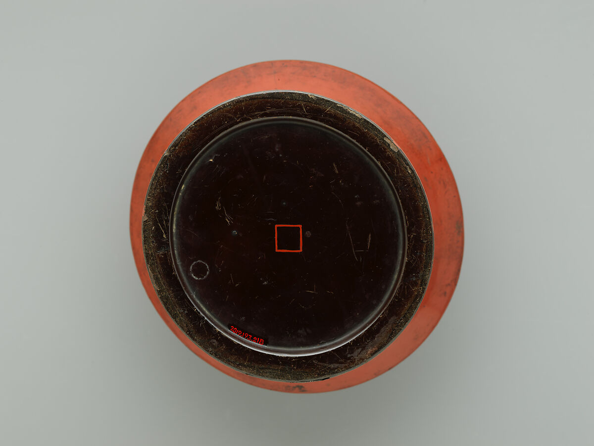 Sake vessel (Heishi), Wood with black and red lacquer layers (Negoro ware), Japan