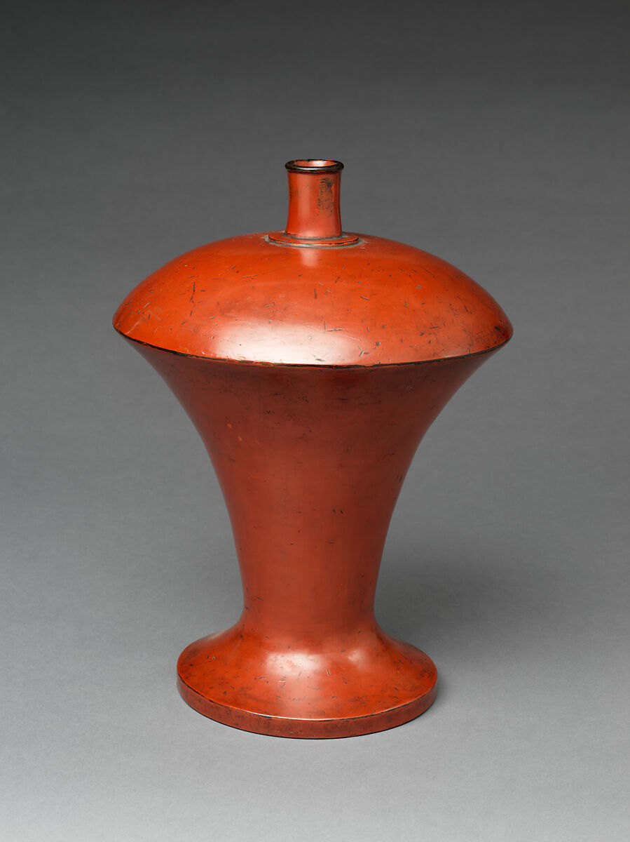 Sake vessel (Heishi), Wood with black and red lacquer layers (Negoro ware), Japan 