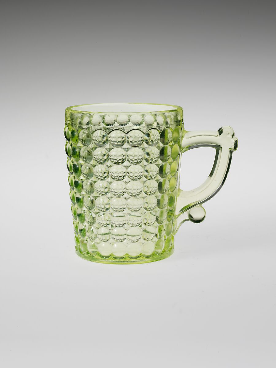 Mug, Probably Adams and Company, Pressed yellow glass, American 