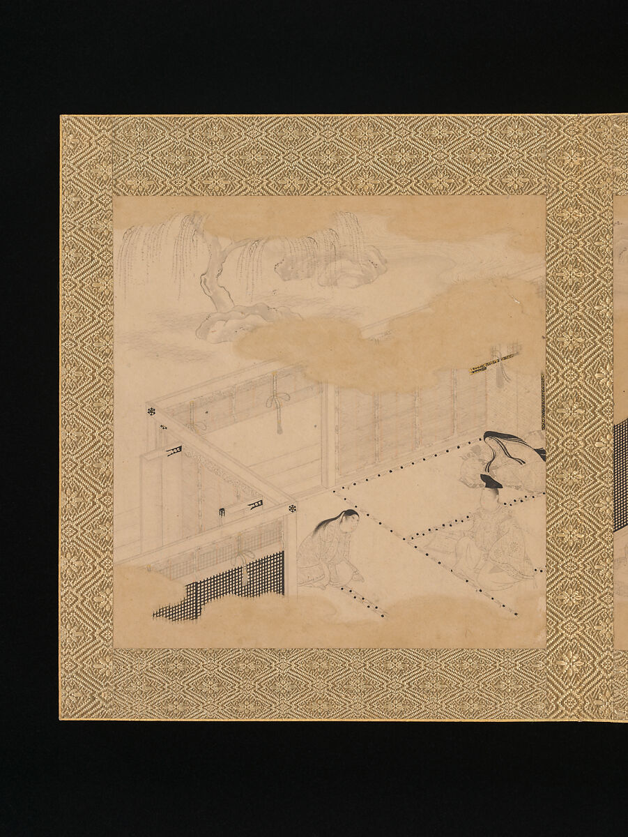 Albums of scenes from The Tale of Genji, Tosa Mitsunori (Japanese, 1583–1638), Two albums of thirty leaves; ink, red pigment, and gold on paper, Japan