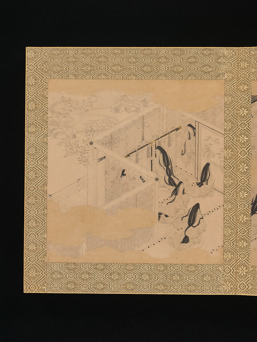 Albums of scenes from The Tale of Genji, Tosa Mitsunori (Japanese, 1583–1638), Two albums of thirty leaves; ink, red pigment, and gold on paper, Japan