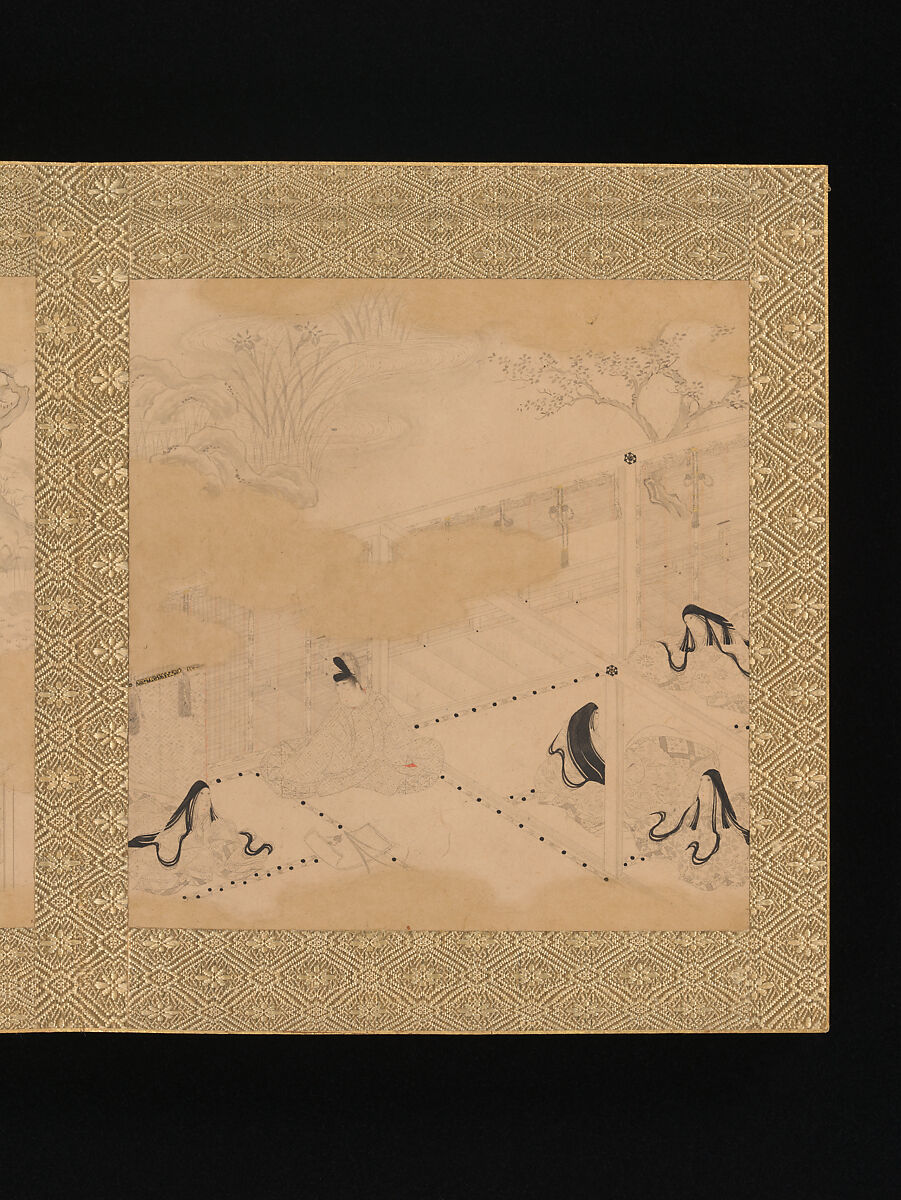 Albums of scenes from The Tale of Genji, Tosa Mitsunori (Japanese, 1583–1638), Two albums of thirty leaves; ink, red pigment, and gold on paper, Japan