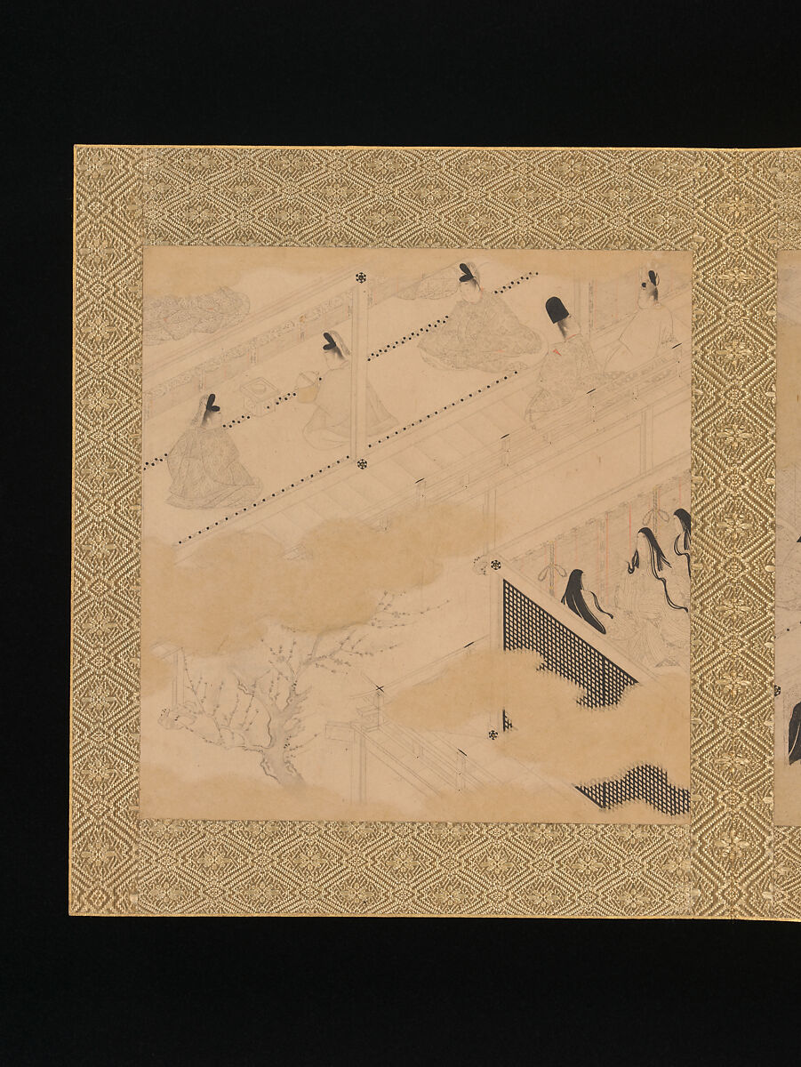 Albums of scenes from The Tale of Genji, Tosa Mitsunori (Japanese, 1583–1638), Two albums of thirty leaves; ink, red pigment, and gold on paper, Japan