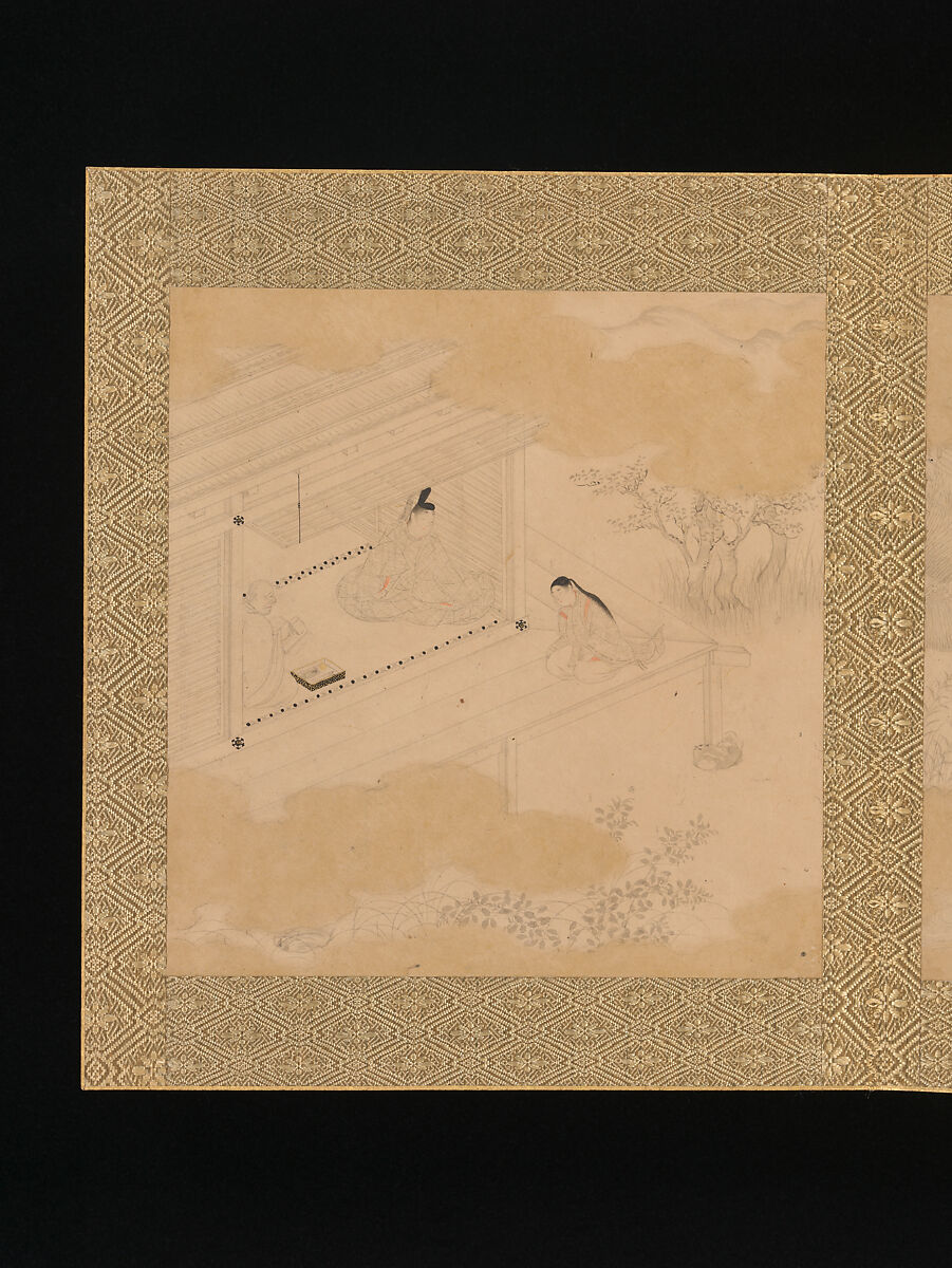 Albums of scenes from The Tale of Genji, Tosa Mitsunori (Japanese, 1583–1638), Two albums of thirty leaves; ink, red pigment, and gold on paper, Japan