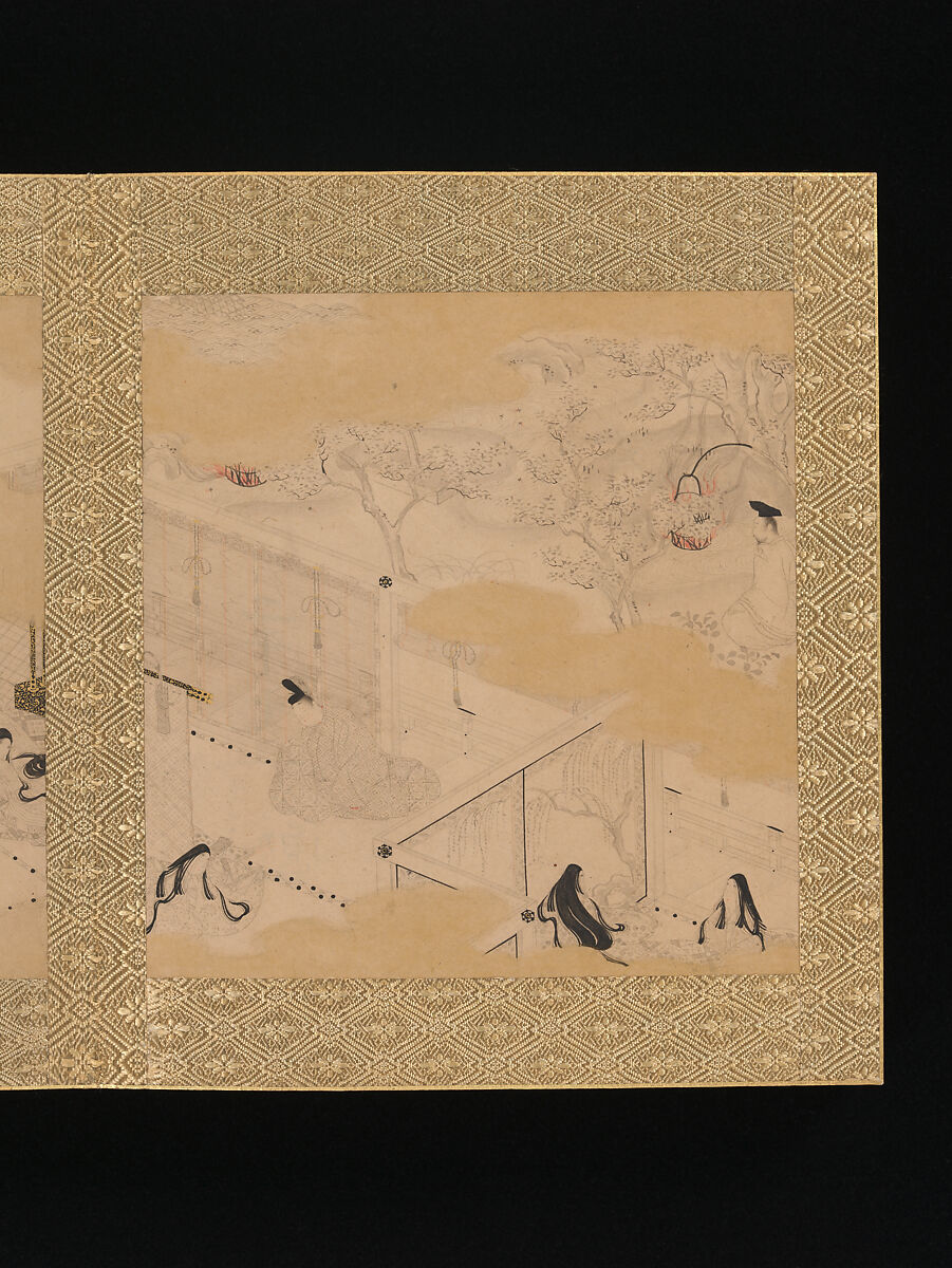 Albums of scenes from The Tale of Genji, Tosa Mitsunori (Japanese, 1583–1638), Two albums of thirty leaves; ink, red pigment, and gold on paper, Japan