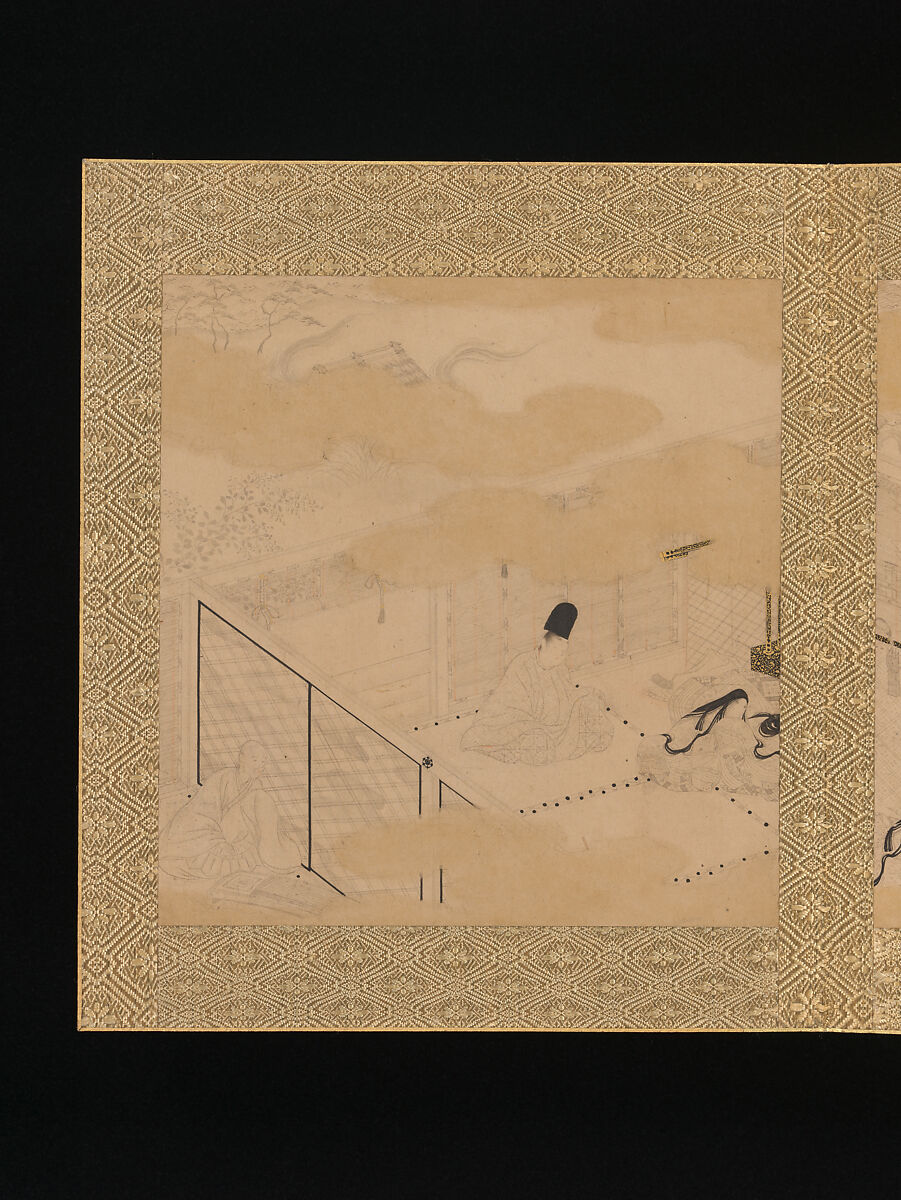 Albums of scenes from The Tale of Genji, Tosa Mitsunori (Japanese, 1583–1638), Two albums of thirty leaves; ink, red pigment, and gold on paper, Japan