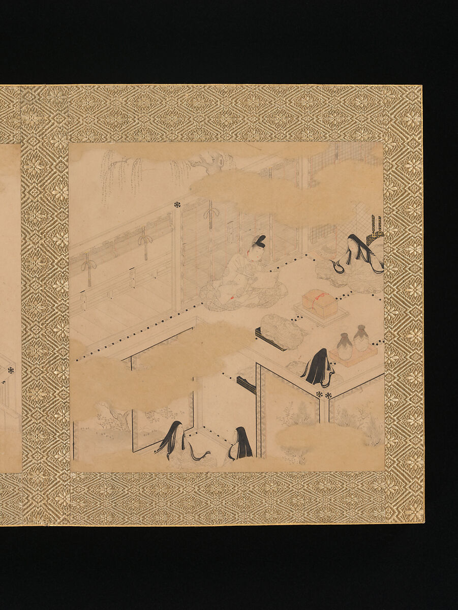 Albums of scenes from The Tale of Genji, Tosa Mitsunori (Japanese, 1583–1638), Two albums of thirty leaves; ink, red pigment, and gold on paper, Japan