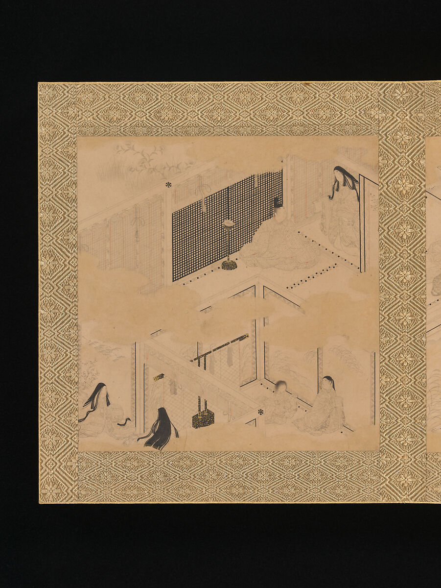 Albums of scenes from The Tale of Genji, Tosa Mitsunori (Japanese, 1583–1638), Two albums of thirty leaves; ink, red pigment, and gold on paper, Japan