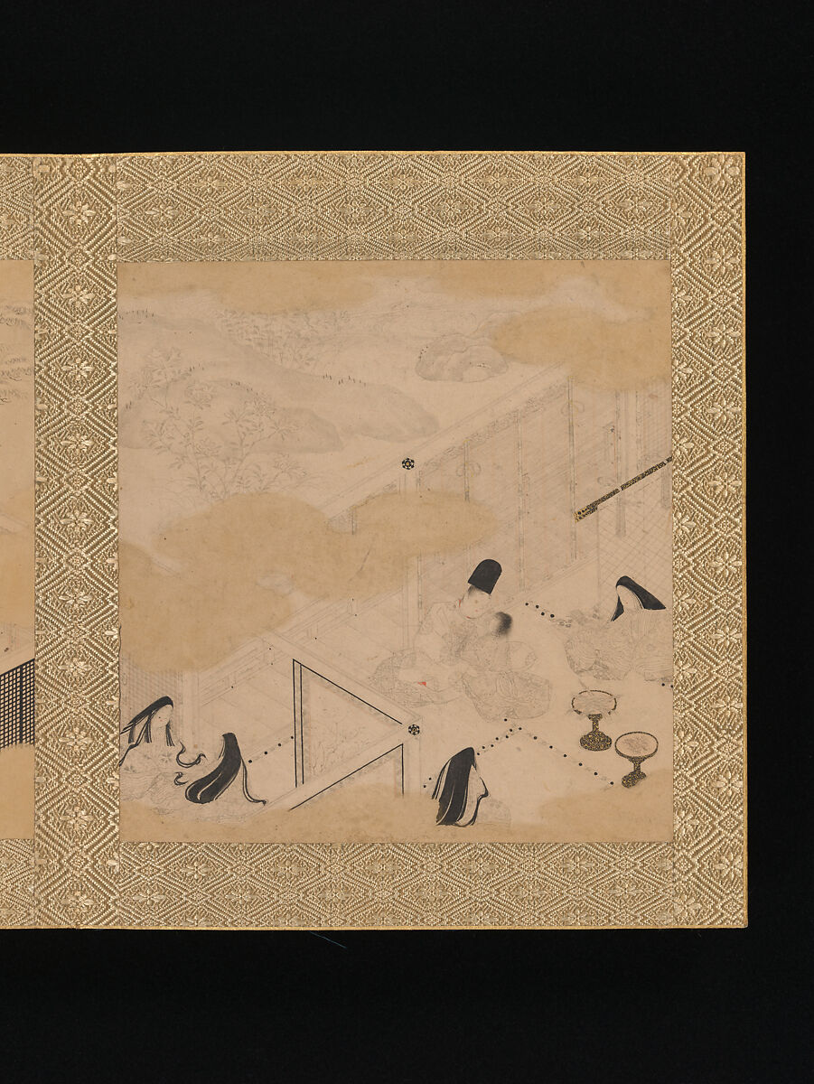 Albums of scenes from The Tale of Genji, Tosa Mitsunori (Japanese, 1583–1638), Two albums of thirty leaves; ink, red pigment, and gold on paper, Japan