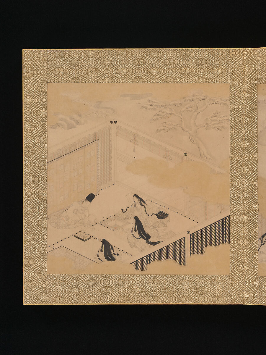 Albums of scenes from The Tale of Genji, Tosa Mitsunori (Japanese, 1583–1638), Two albums of thirty leaves; ink, red pigment, and gold on paper, Japan