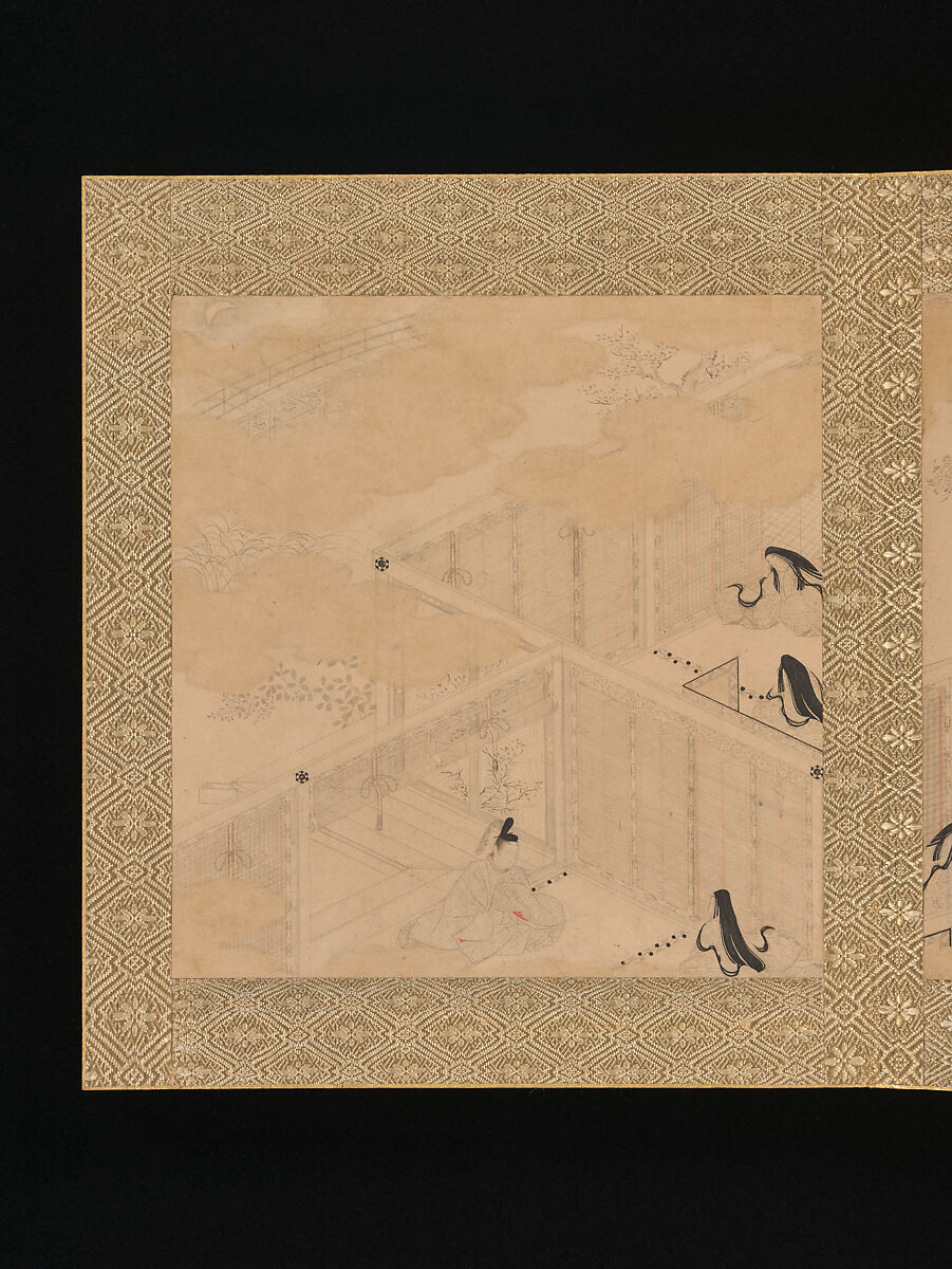 Albums of scenes from The Tale of Genji, Tosa Mitsunori (Japanese, 1583–1638), Two albums of thirty leaves; ink, red pigment, and gold on paper, Japan